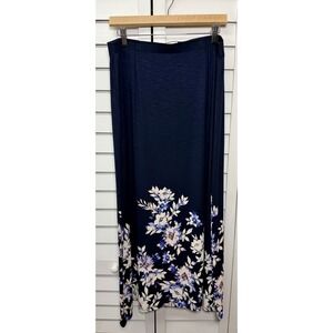 J. Jill Floral Pull On Elastic Waist Rayon Stretch Maxi Skirt Women's Size Large
